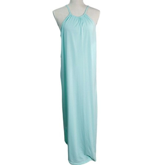 For G and PL Goddess Summer Side Slit Halter Maxi Dress Cover Up Blue Size M - Picture 1 of 8